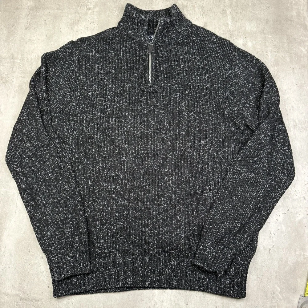 Chaps Ralph Lauren Speckled Black 1/4 Zip Knit Sweater Pullover Men's Medium
